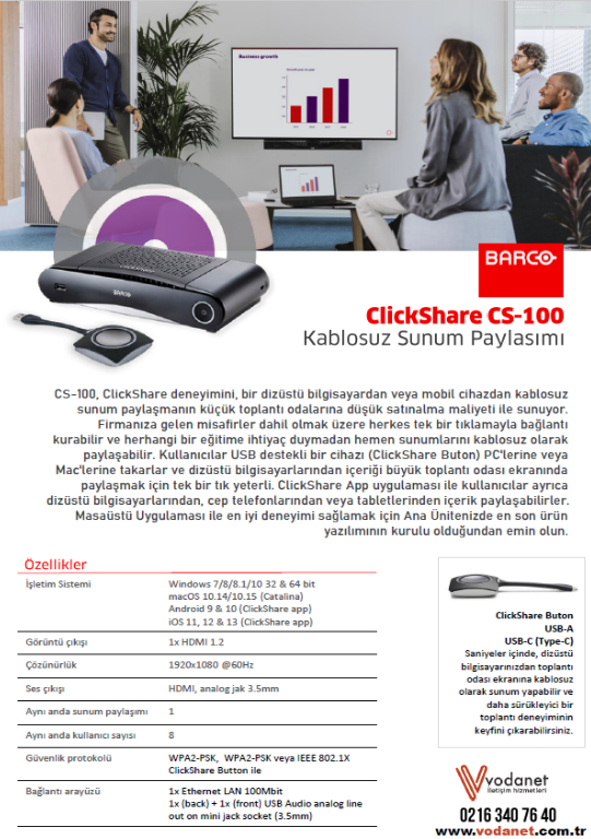 Barco ClickShare CS-100 Kablosuz Sunum Cihazı, Kablosuz Görüntü Transfer Cihazı