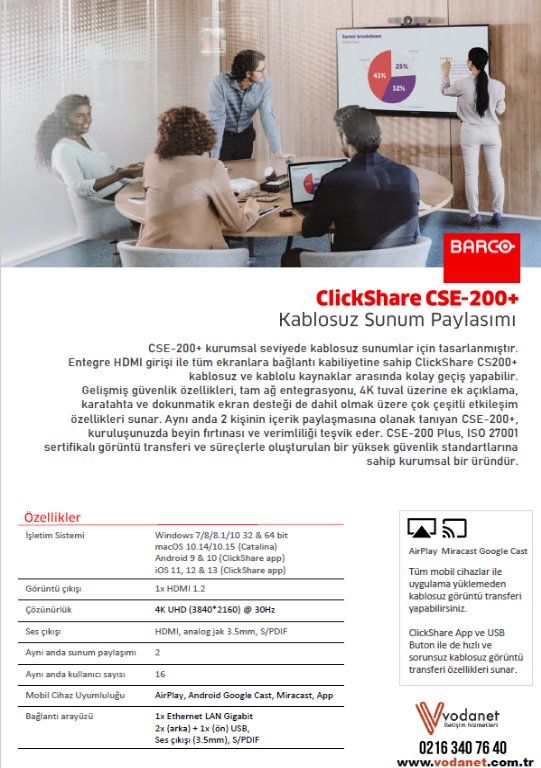 Barco ClickShare CSE-800 Kablosuz Sunum Cihazı, Kablosuz Görüntü Transfer Cihazı